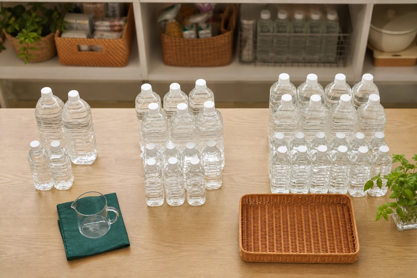 日数ごとに防災用の水をグループ分けした生成写真